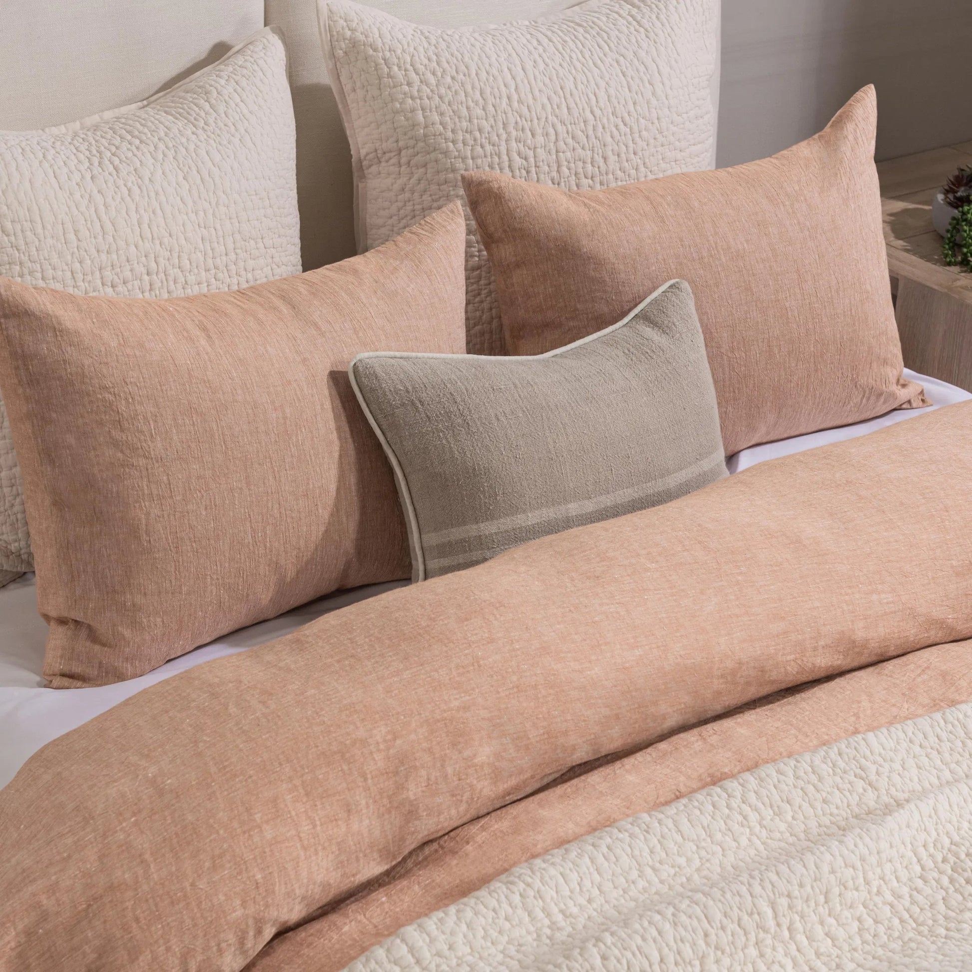 Jayson Clay Linen Cashmere Throw Pillow by Villa by Classic Home in clay. Made from 70% linen, 25% cotton, 5% cashmere in a unique style.