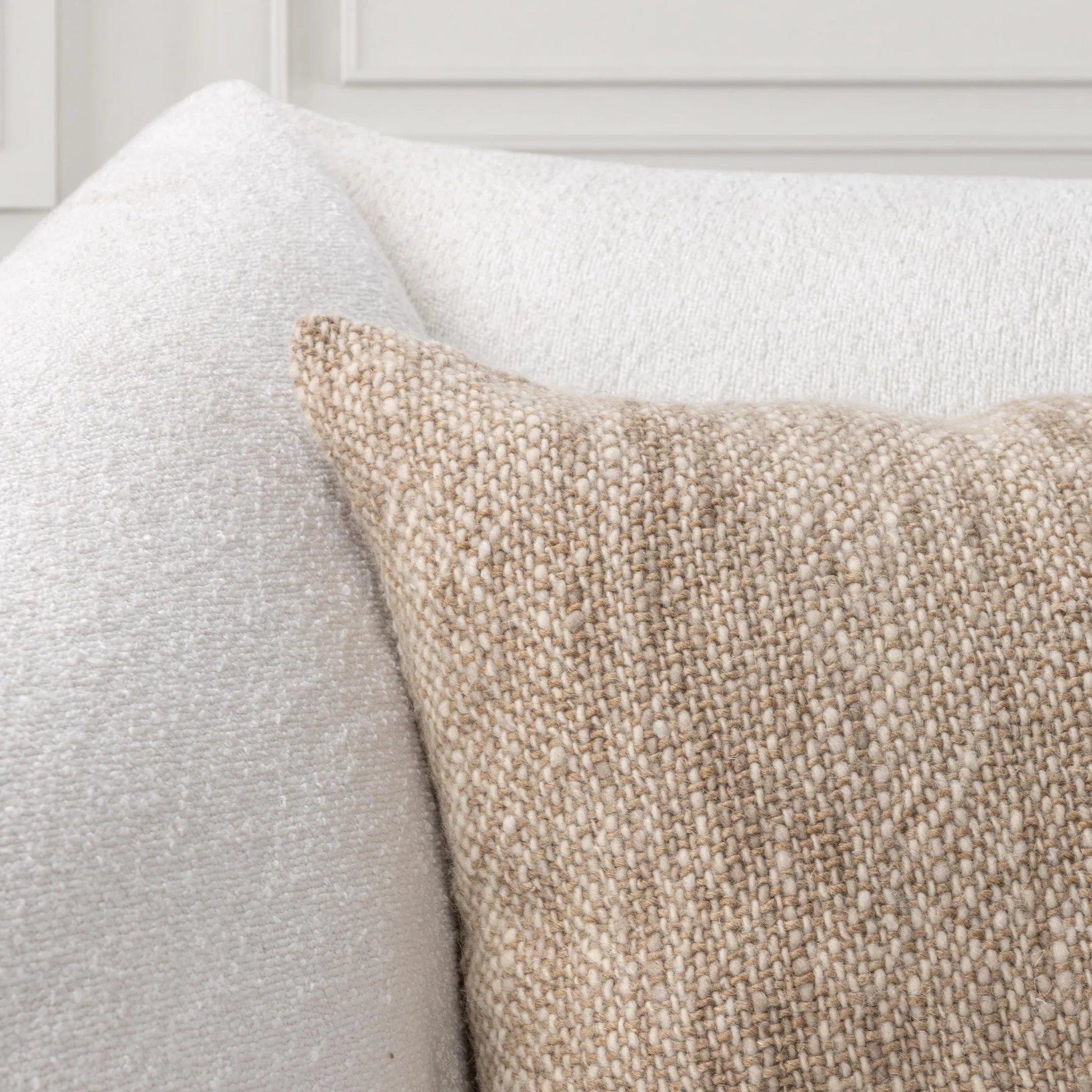 Jai Linen Blend Throw Pillow by Villa by Classic Home in natural. Made from 50% linen, 50% wool in a unique style.