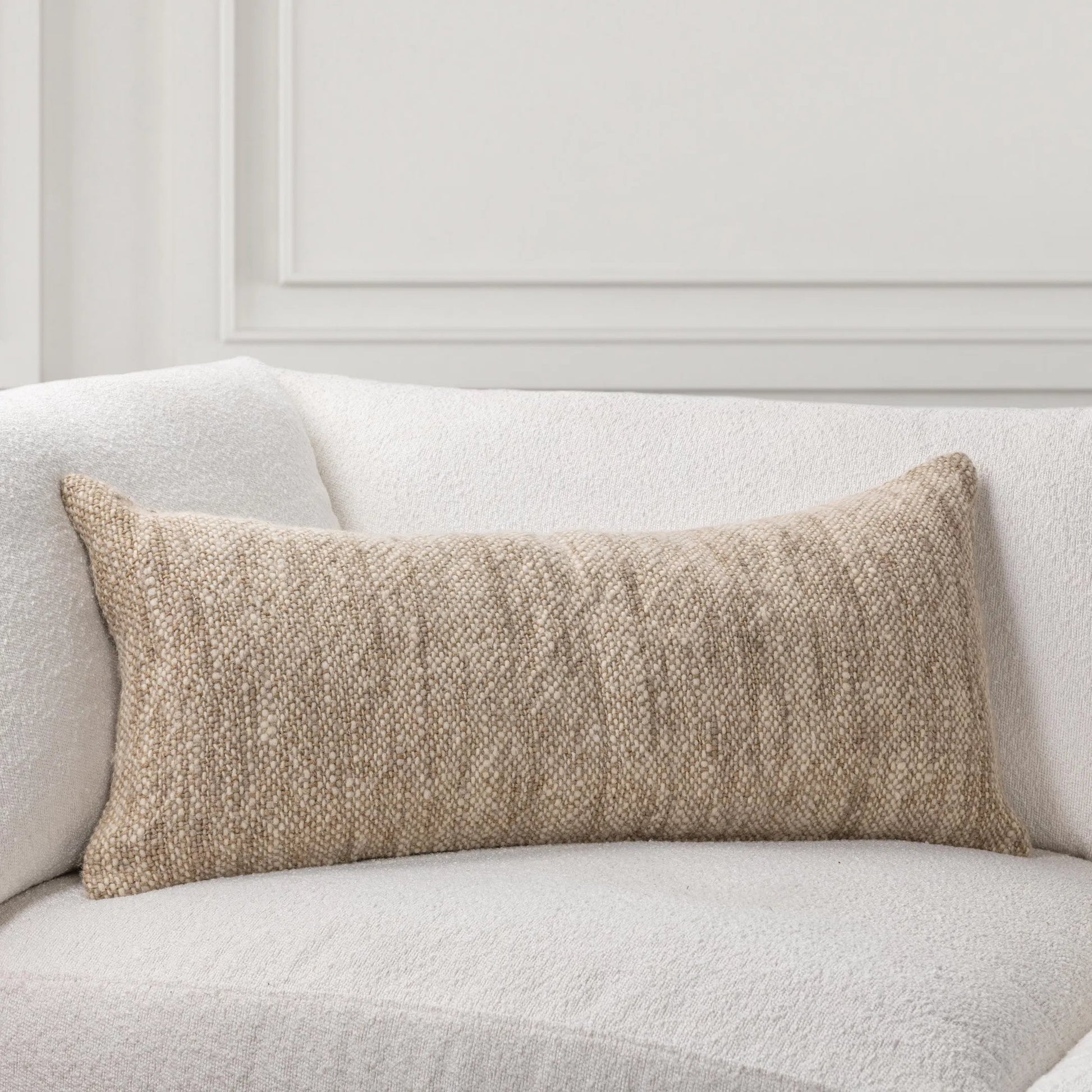 Jai Linen Blend Throw Pillow by Villa by Classic Home in natural. Made from 50% linen, 50% wool in a unique style.