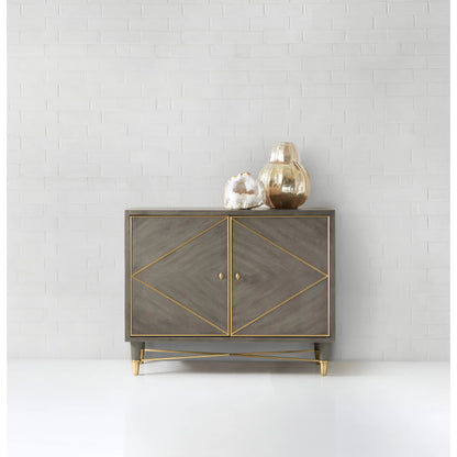 Breck Chest by Hooker Furniture in gray. Made from oak veneers with copper in a modern style.