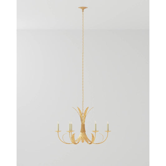 Bette Chandelier by Currey and Company in grecian gold leaf. Made from wrought iron in a traditional style.