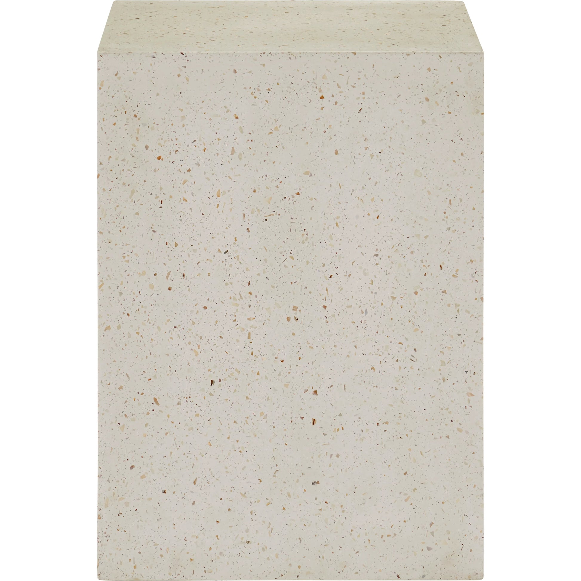 Carson Accent Table by Currey and Company in ivory terrazzo. Made from concrete, stone, shell in a modern style.
