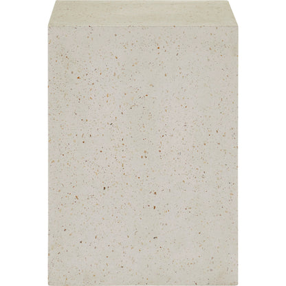Carson Accent Table by Currey and Company in ivory terrazzo. Made from concrete, stone, shell in a modern style.