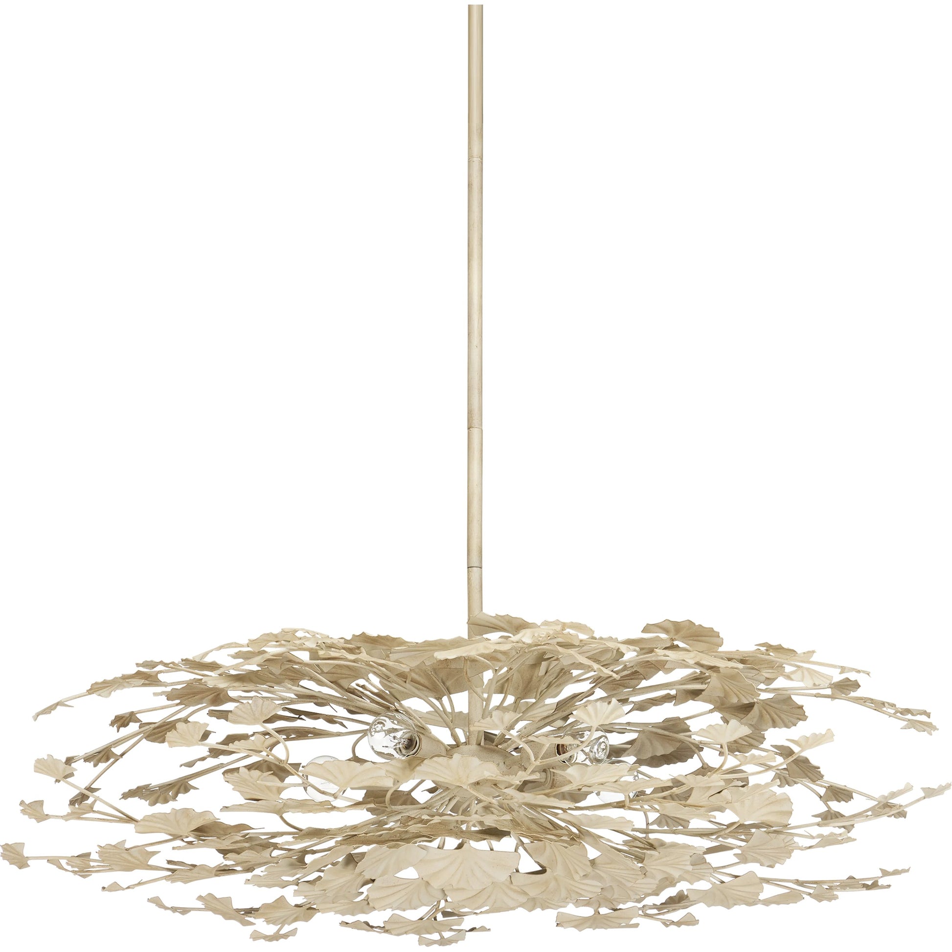 Maidenhair Cream Semi-Flush Mount by Currey and Company in antique pearl. Made from wrought iron in a modern style.