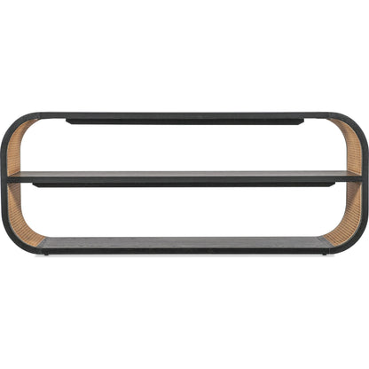 Cain Console Table by Hooker Furniture in black finish with brown cane accents. Made from unique in a rustic style.