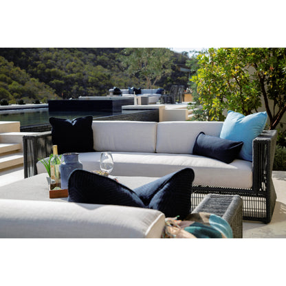 Milano Outdoor Sofa by Sunset West in slate. Made from olefin rope in a coastal style.