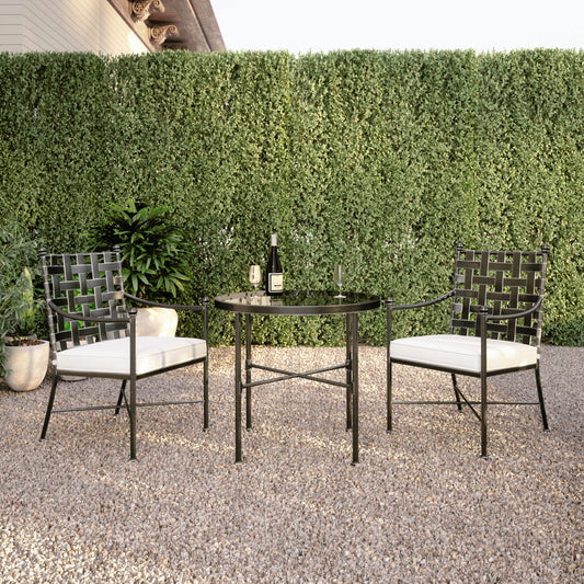 Provence Outdoor Bistro Table by Sunset West in pewter. Made from wrought iron in a modern style.