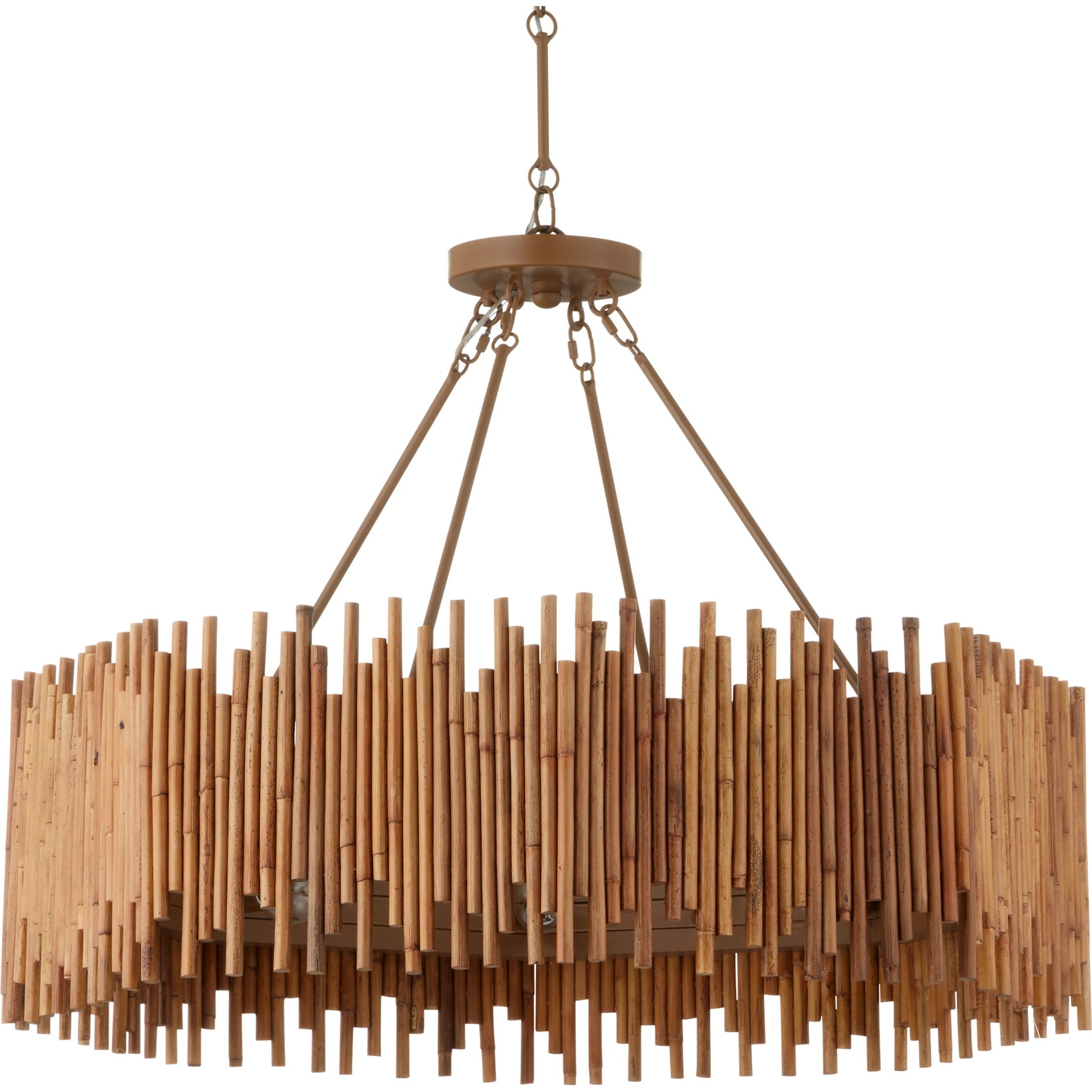 Teahouse Chandelier by Currey and Company in natural, khaki. Made from rattan, wrought iron in a modern style.