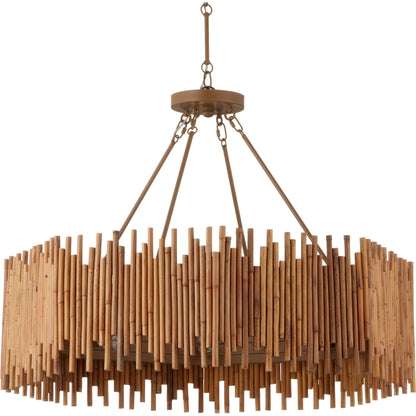 Teahouse Chandelier by Currey and Company in natural, khaki. Made from rattan, wrought iron in a modern style.