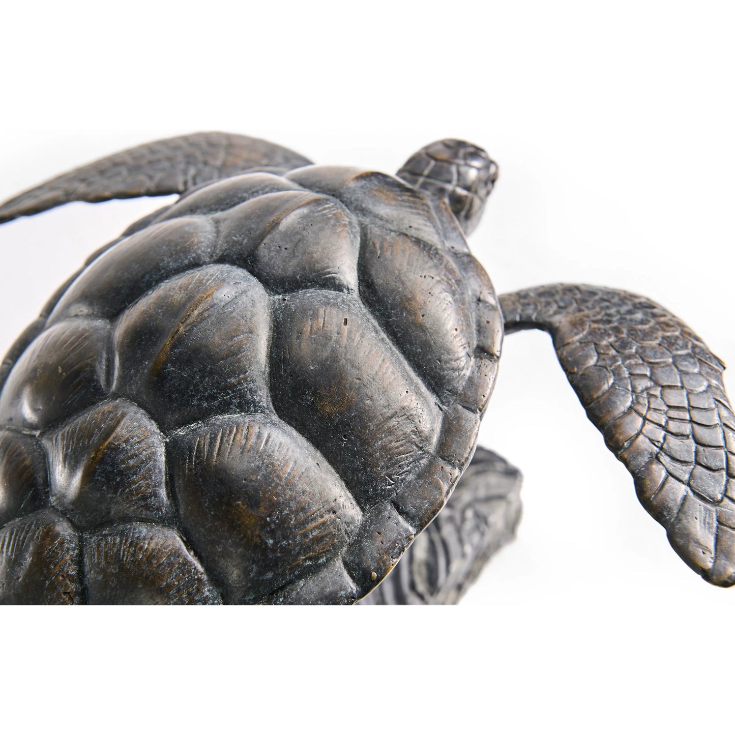 008 SI-2535749 | Closeup | Sea Tortoise Bronze Statue with Marble Base by Jonathan Charles in dark rustic waxed bronze. Made from main brass in a unique style.