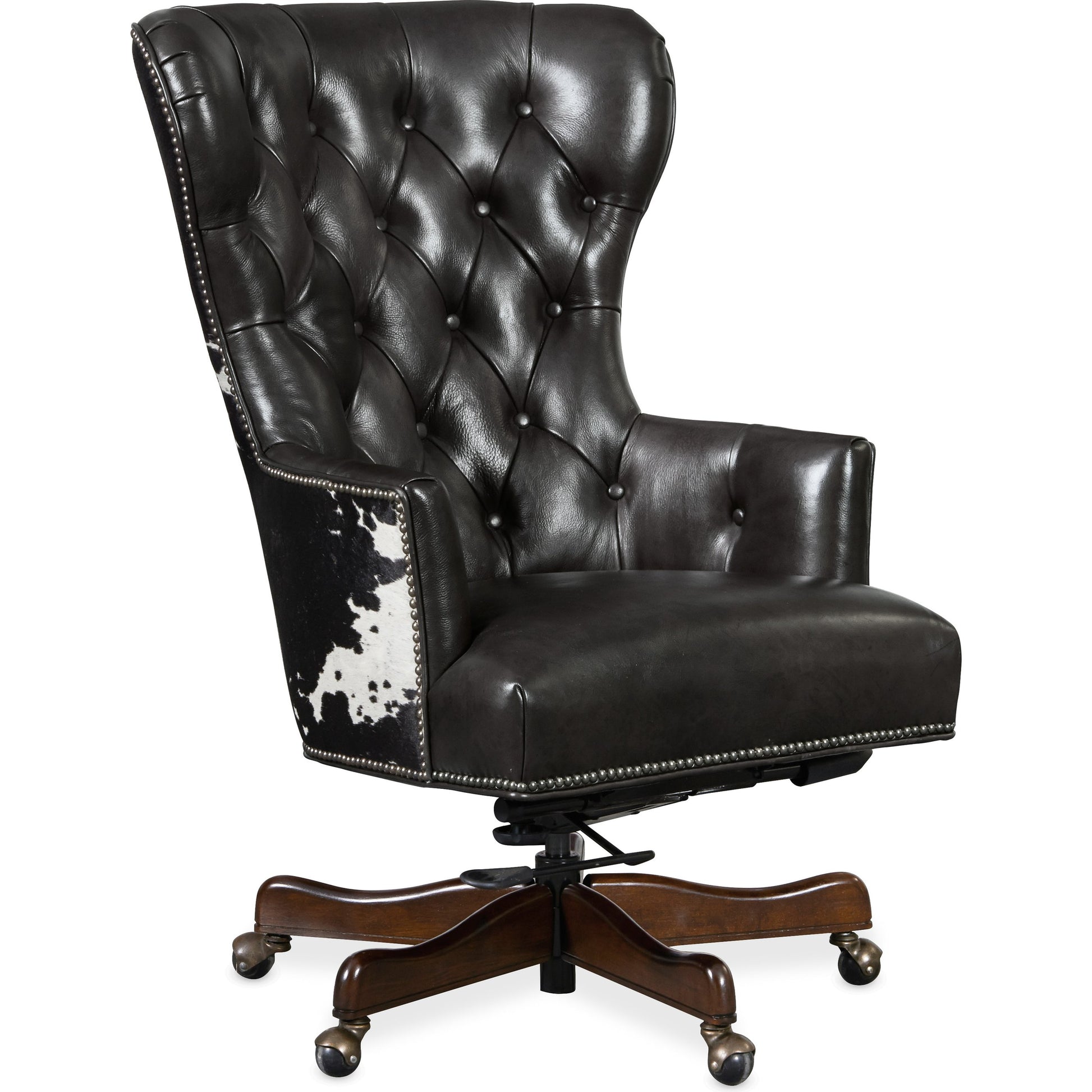 Katherine Executive Swivel Tilt Chair by Hooker Furniture in legendary graphite. Made from leather in a unique style.