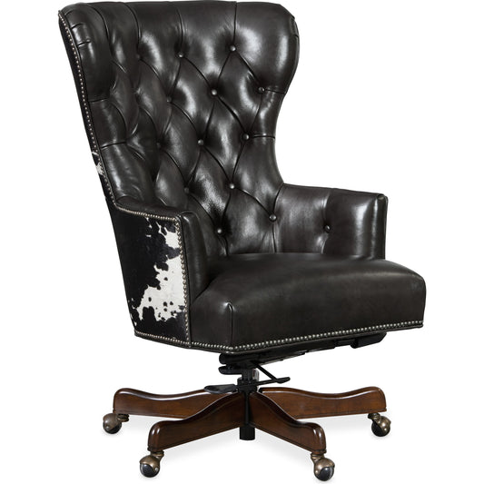 Katherine Executive Swivel Tilt Chair by Hooker Furniture in legendary graphite. Made from leather in a unique style.
