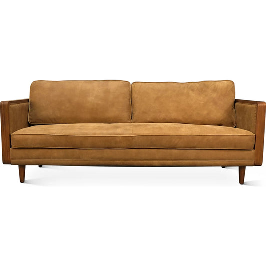 Victoria Sofa by World Interiors in tan and outback tan. Made from italian leather, plywood, pine wood, foam in a unique style.
