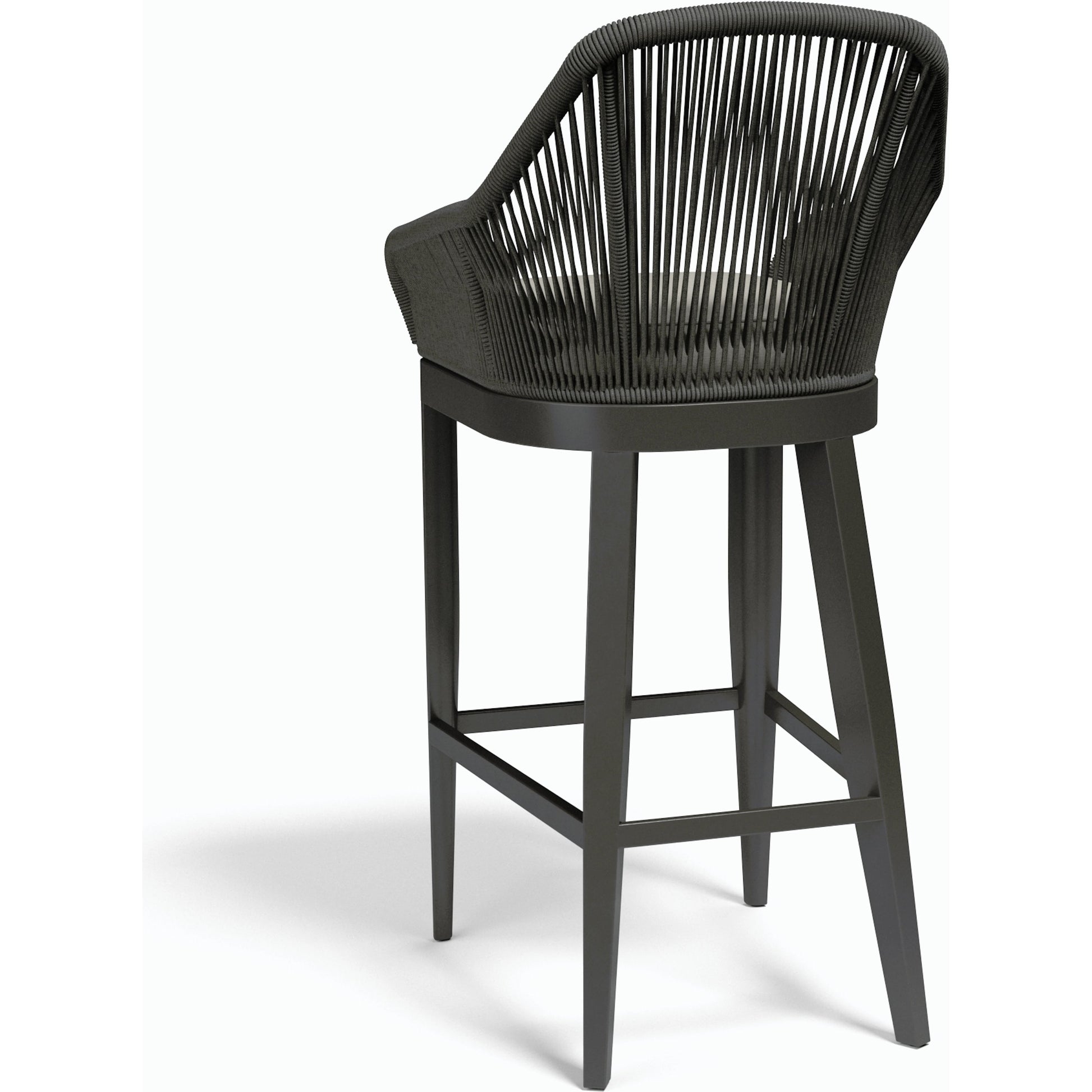 Milano Outdoor Barstool by Sunset West in slate. Made from olefin rope in a coastal style.