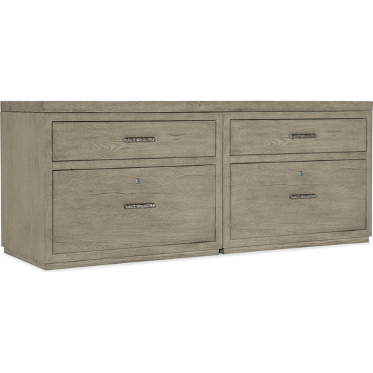 Linville Falls Credenza with 2 Lateral Files by Hooker Furniture in mink, antique pewter. Made from oak veneers in a modern style.