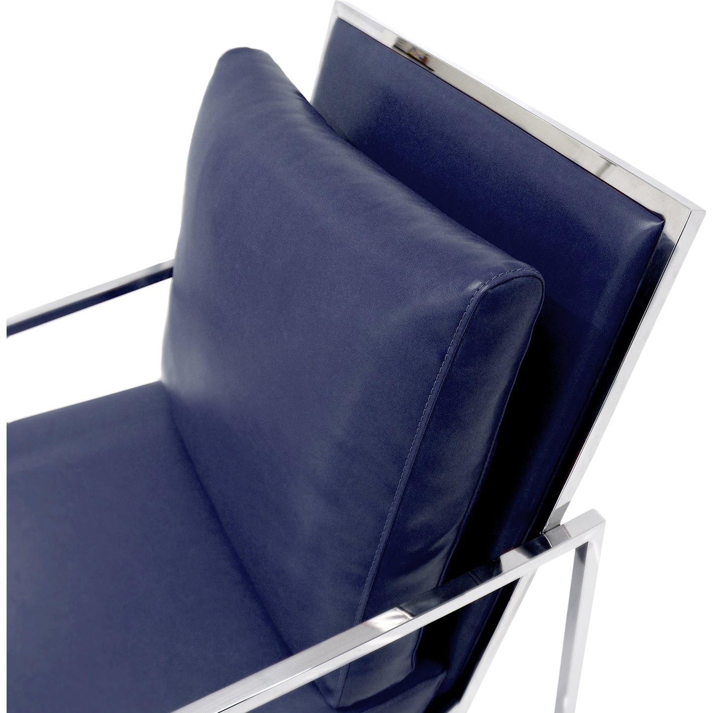 005 SR-766509 | Closeup | Luxe Chair by Pasargad Home in chrome and navy. Made from faux leather in a modern style.