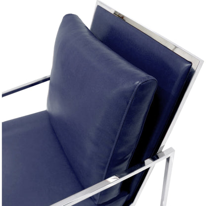 Luxe Chair by Pasargad Home in chrome and navy. Made from faux leather in a modern style.