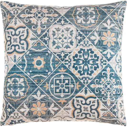Valla Pillow - 34915 by Surya in beige, dark blue. Made from 100% polyester, 100% linen in a eclectic & global style.