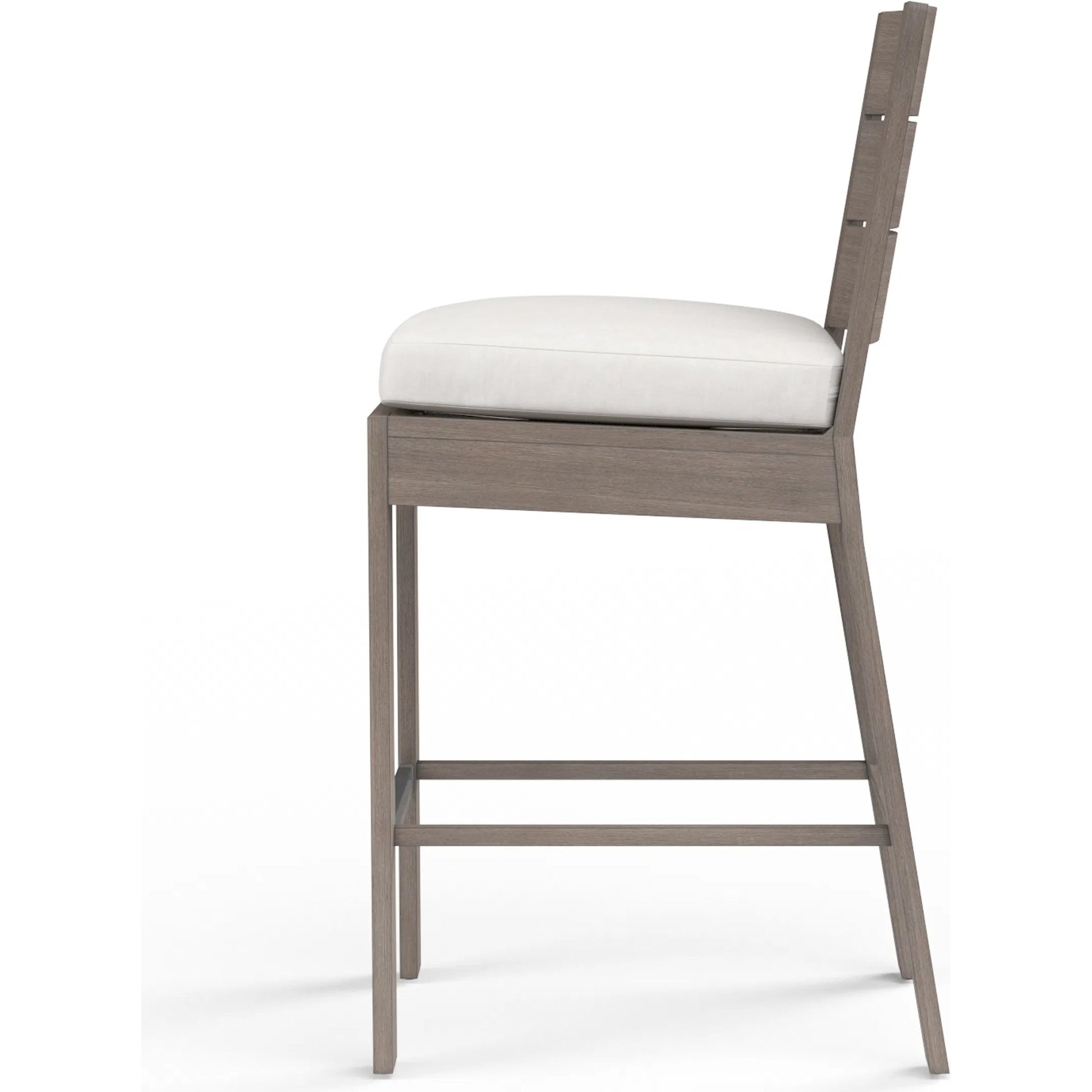 Laguna Outdoor Barstool in Canvas Flax by Sunset West in driftwood. Made from aluminum in a modern style.