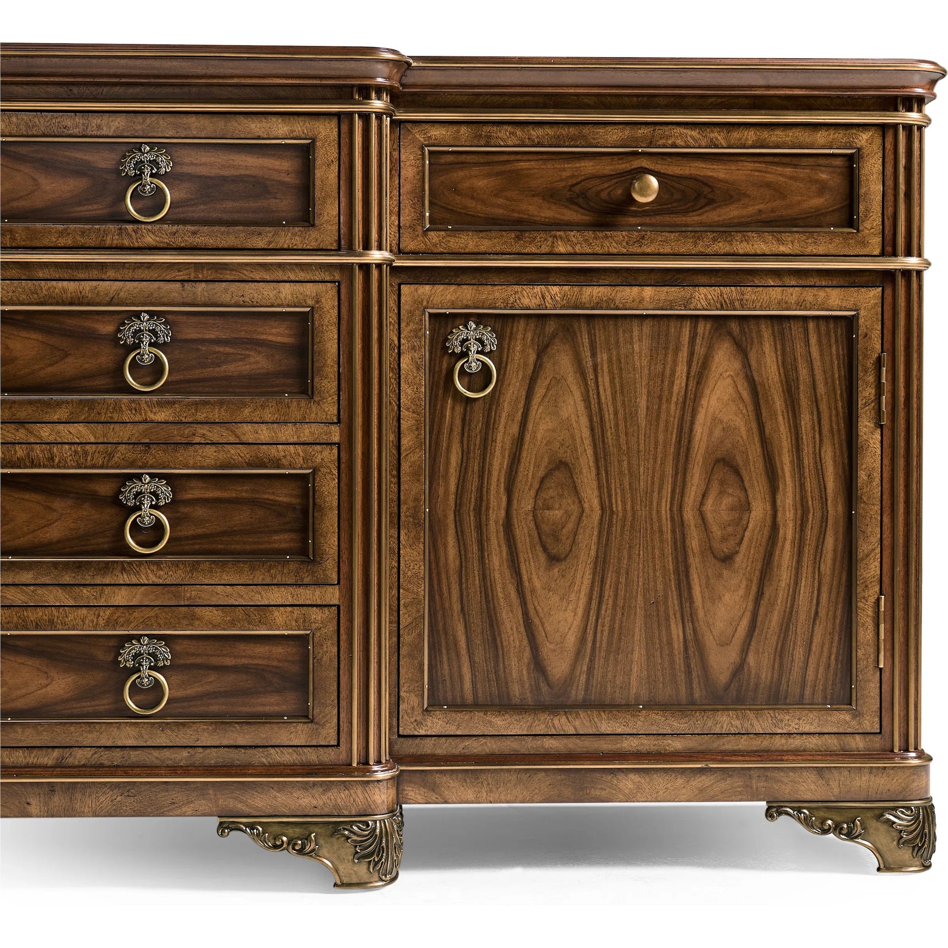 Viceroy Buffet by Jonathan Charles in viceroy brown santos. Made from local mahogany, oak, celejeria veneer, oak veneer, brass, acacia veneer, santos rosewood crown veneer in a traditional style.