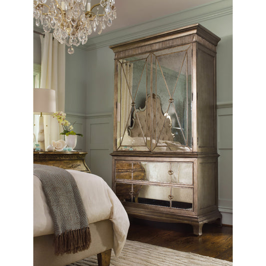 Sanctuary Armoire by Hooker Furniture in visage. Made from veneers, cedar, mirror in a transitional style.