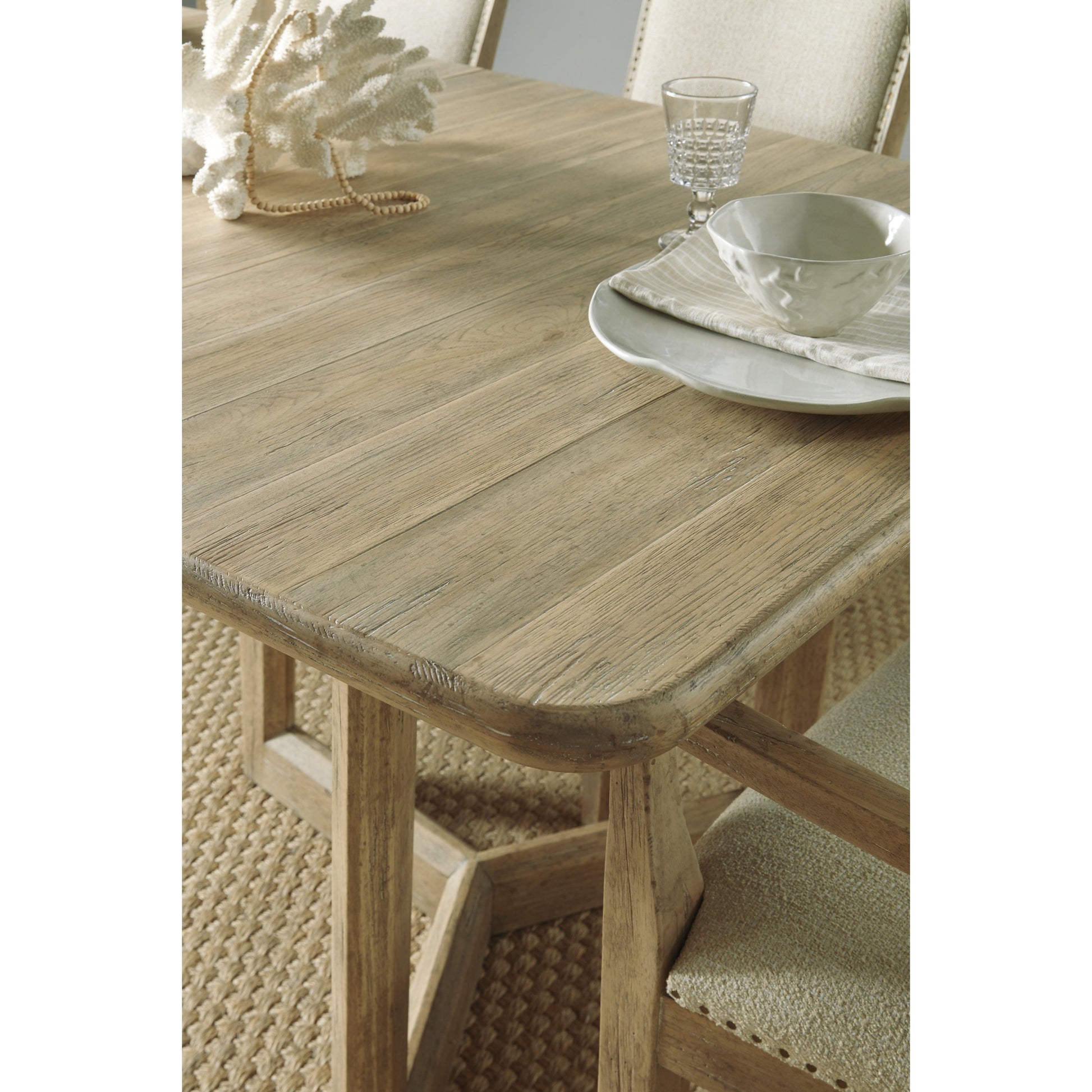 Surfrider Dining Table by Hooker Furniture in driftwood. Made from pecan veneers with solid-wood edge top in a transitional style.