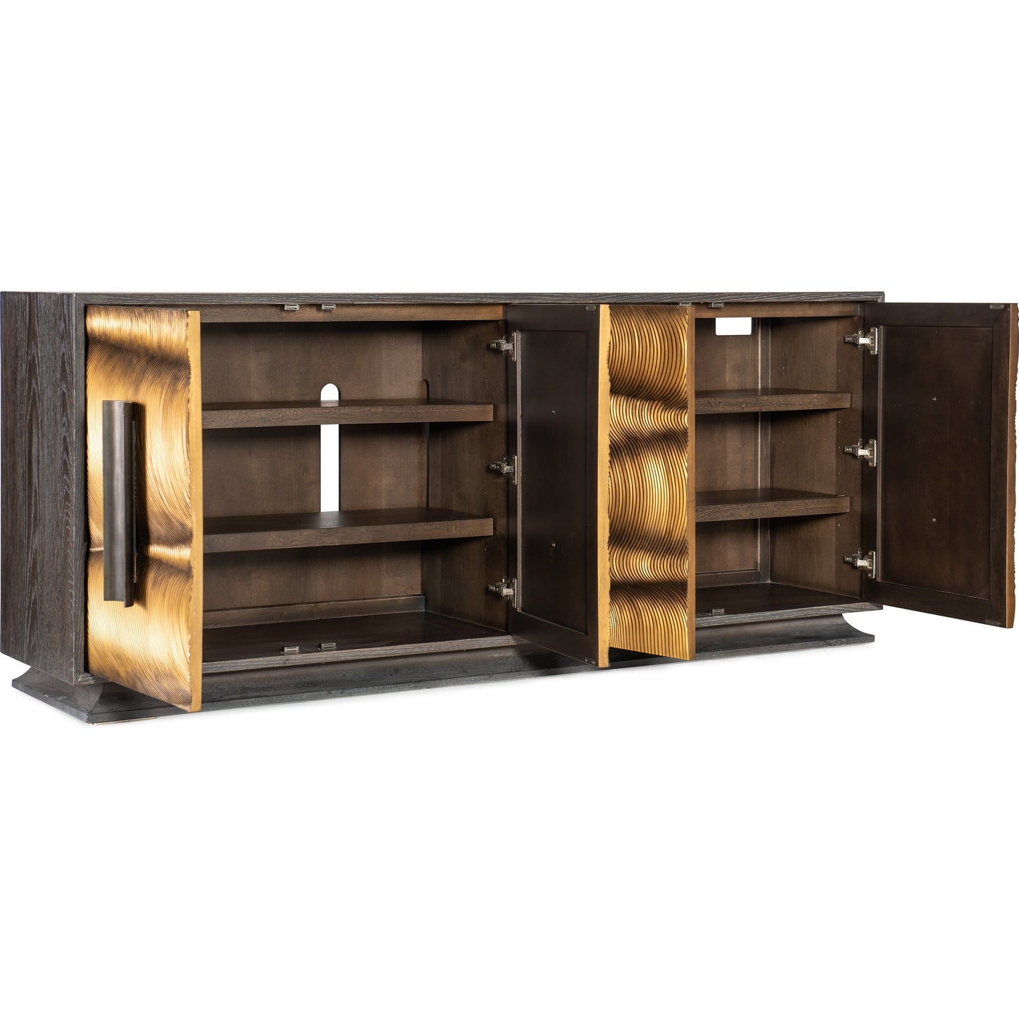 002 SI-1873164 | Additional Silo | Melange Swaley Four Door Credenza by Hooker Furniture in dark wood. Made from oak veneers, resin in a eclectic & global style.