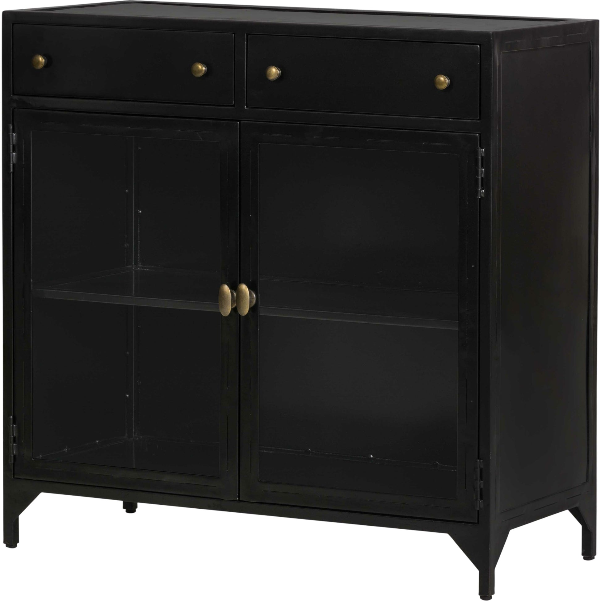 Shadow Box Small Cabinet by Four Hands in black, weathered bronze. Made from iron in a modern style.