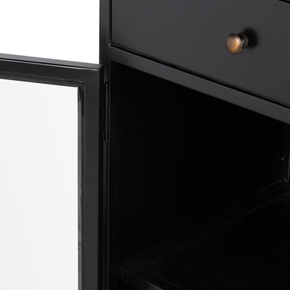 Shadow Box Small Cabinet by Four Hands in black, weathered bronze. Made from iron in a modern style.