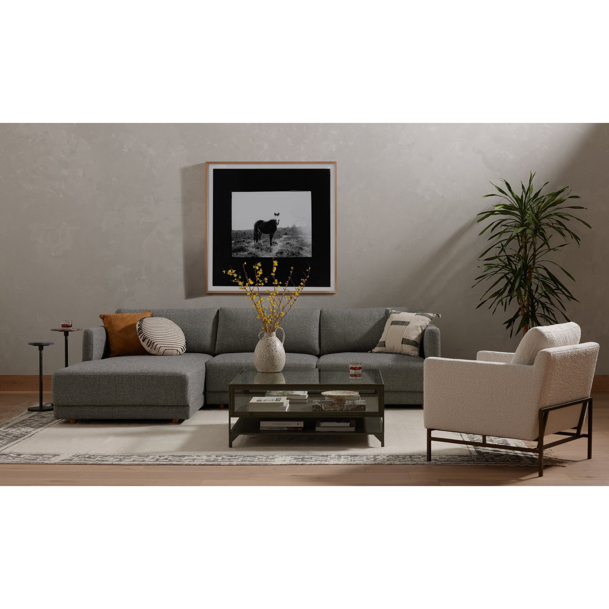 Shadow Box Coffee Table by Four Hands in black. Made from tempered glass, iron in a modern style.