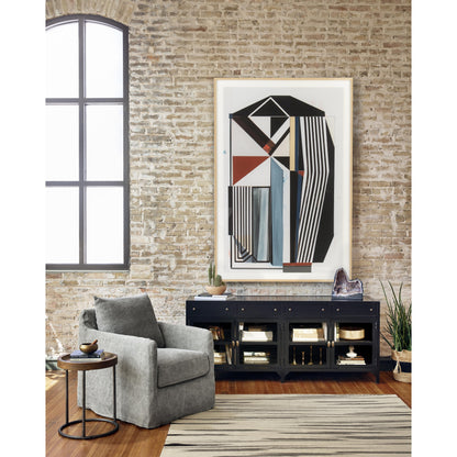 Shadow Box Media Console by Four Hands in black. Made from iron in a modern style.