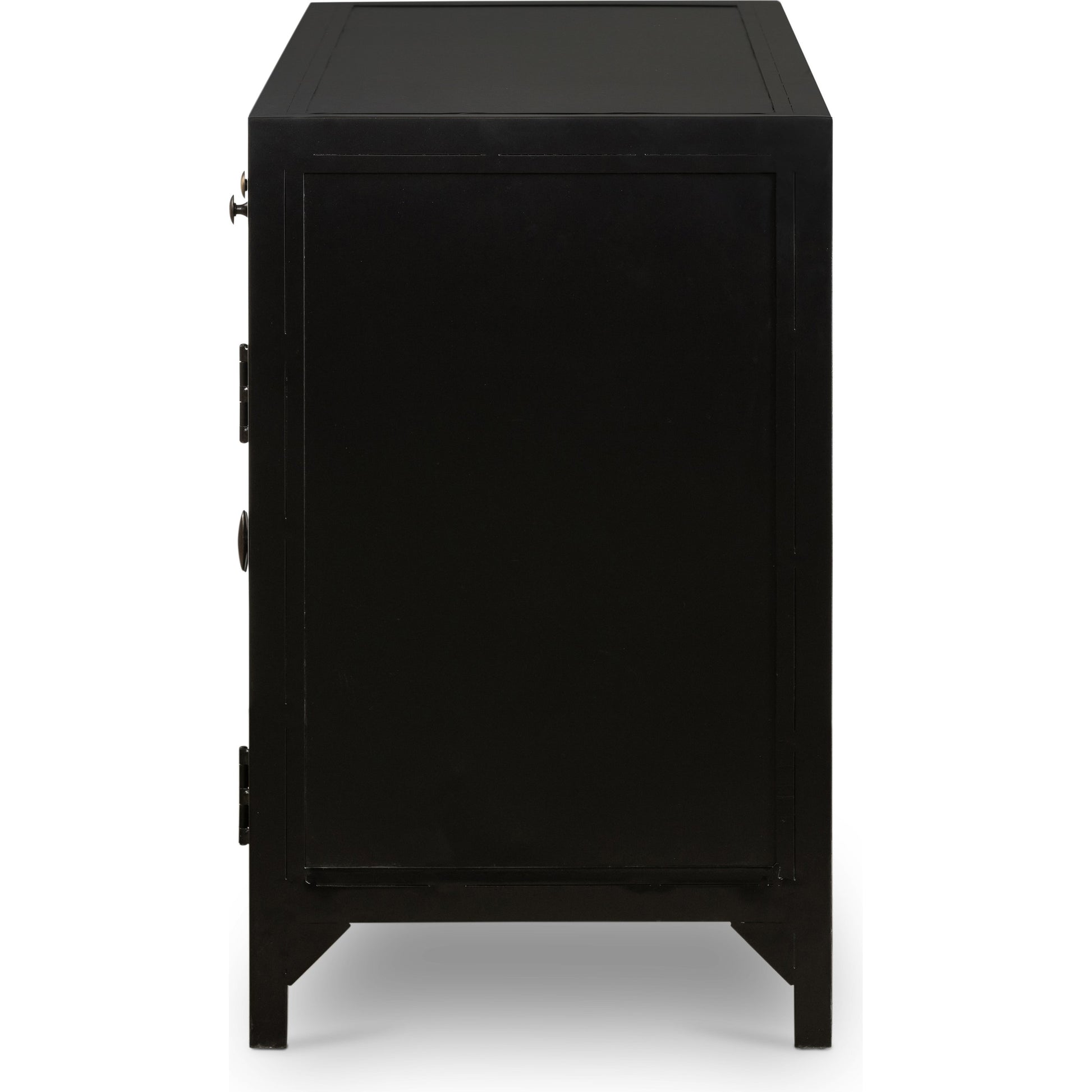 Shadow Box Media Console by Four Hands in black. Made from iron in a modern style.
