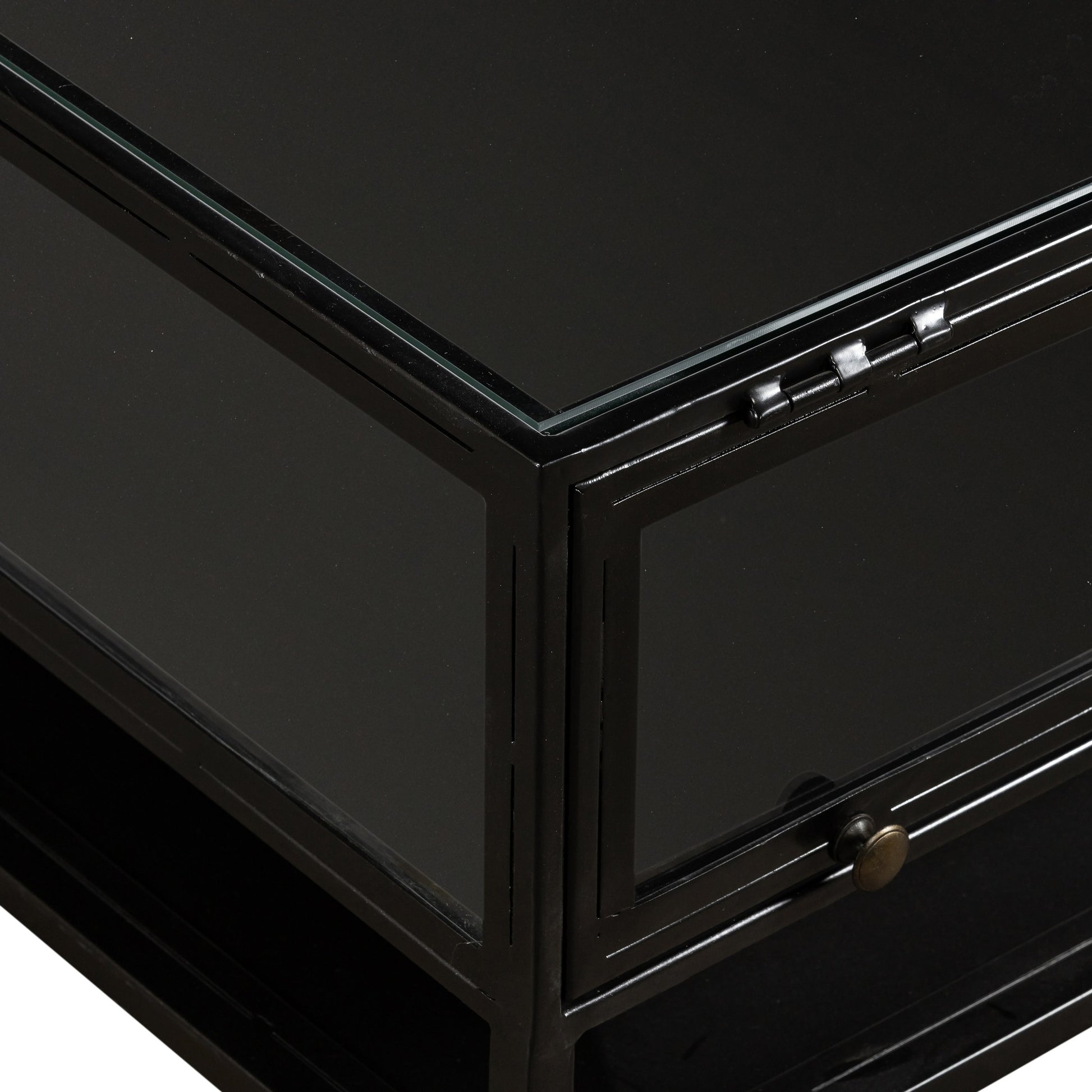 Shadow Box Coffee Table by Four Hands in black. Made from tempered glass, iron in a modern style.