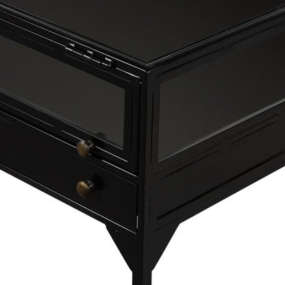 Shadow Box End Table by Four Hands in black. Made from tempered glass, iron in a modern style.