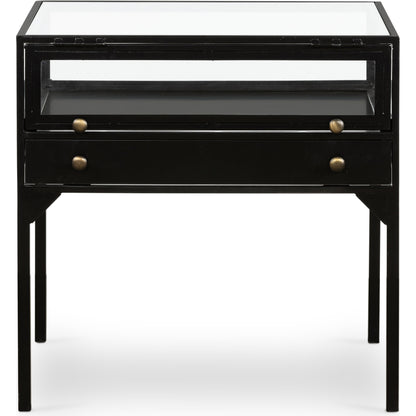 Shadow Box End Table by Four Hands in black. Made from tempered glass, iron in a modern style.