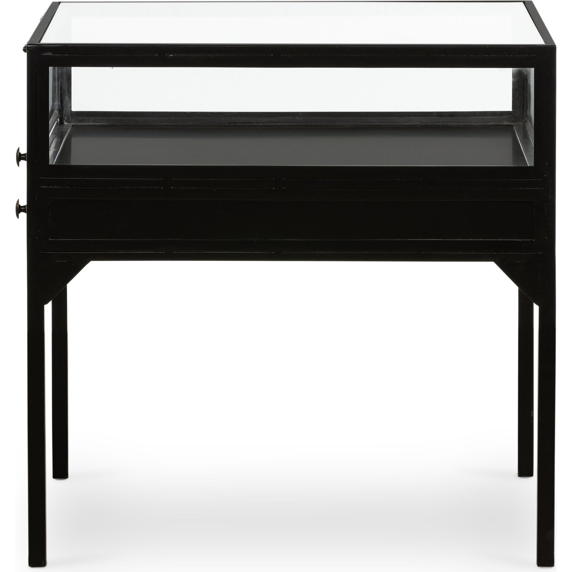Shadow Box End Table by Four Hands in black. Made from tempered glass, iron in a modern style.