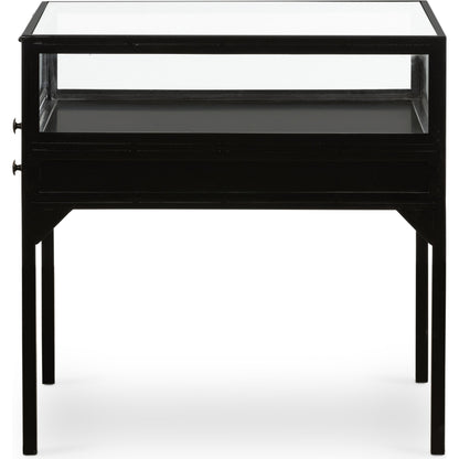Shadow Box End Table by Four Hands in black. Made from tempered glass, iron in a modern style.