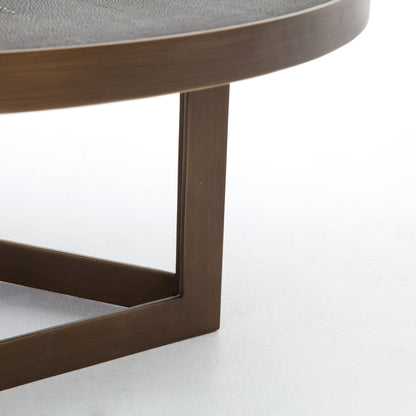 Shagreen Coffee Table by Four Hands in antique brass, grey shagreen and grey. Made from faux shagreen, iron in a modern style.