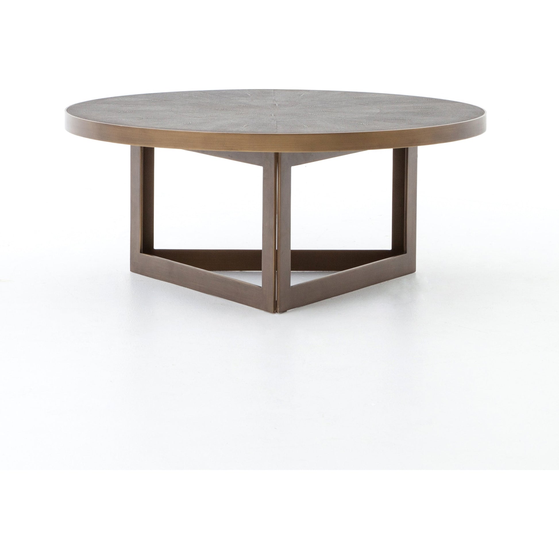 Shagreen Coffee Table by Four Hands in antique brass, grey shagreen and grey. Made from faux shagreen, iron in a modern style.