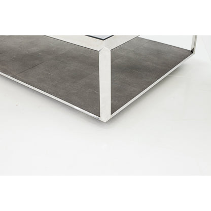Shagreen Shadow Box Coffee Table by Four Hands in antique brass, gray shagreen, tempered glass. Made from tempered glass, iron, faux shagreen in a modern style.