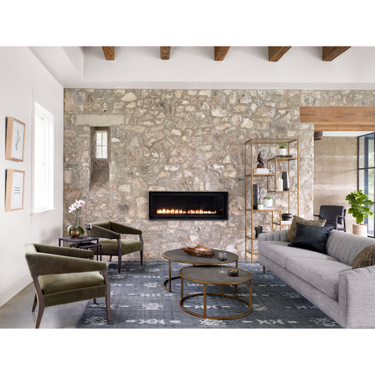 Shagreen Nesting Coffee Table by Four Hands in antique brass, gray shagreen. Made from faux shagreen, iron, engineered hardwood in a transitional style.