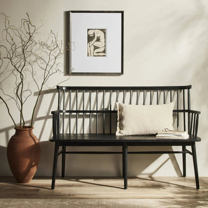 Aspen Bench by Four Hands in matte black. Made from solid beech, beech veneer in a cottage & farmhouse style.