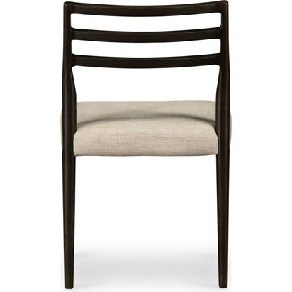 Glenmore Dining Chair by Four Hands. Made from 49% viscose (rayon), 22% flax, linen, 18% polyester, 11% cotton, solid oak, 100% polyester in a transitional style.