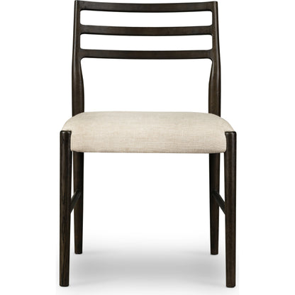 Glenmore Dining Chair by Four Hands. Made from 49% viscose (rayon), 22% flax, linen, 18% polyester, 11% cotton, solid oak, 100% polyester in a transitional style.