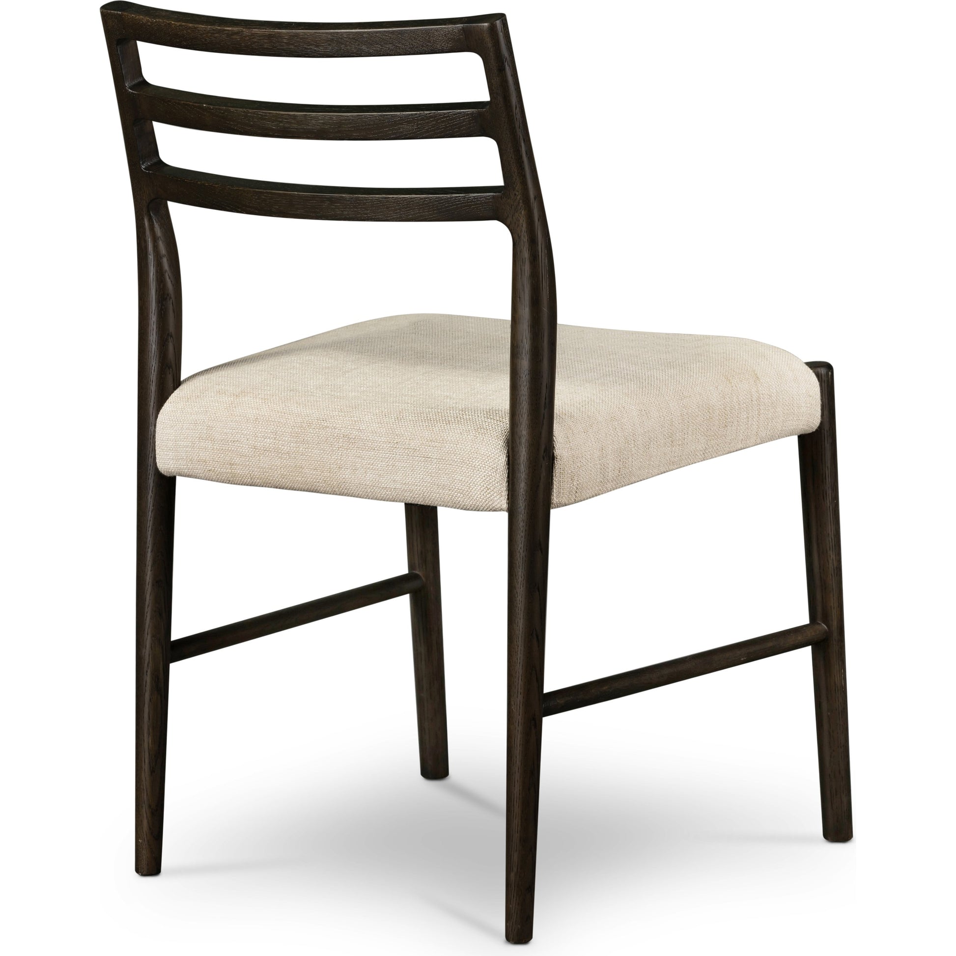 Glenmore Dining Chair by Four Hands. Made from 49% viscose (rayon), 22% flax, linen, 18% polyester, 11% cotton, solid oak, 100% polyester in a transitional style.