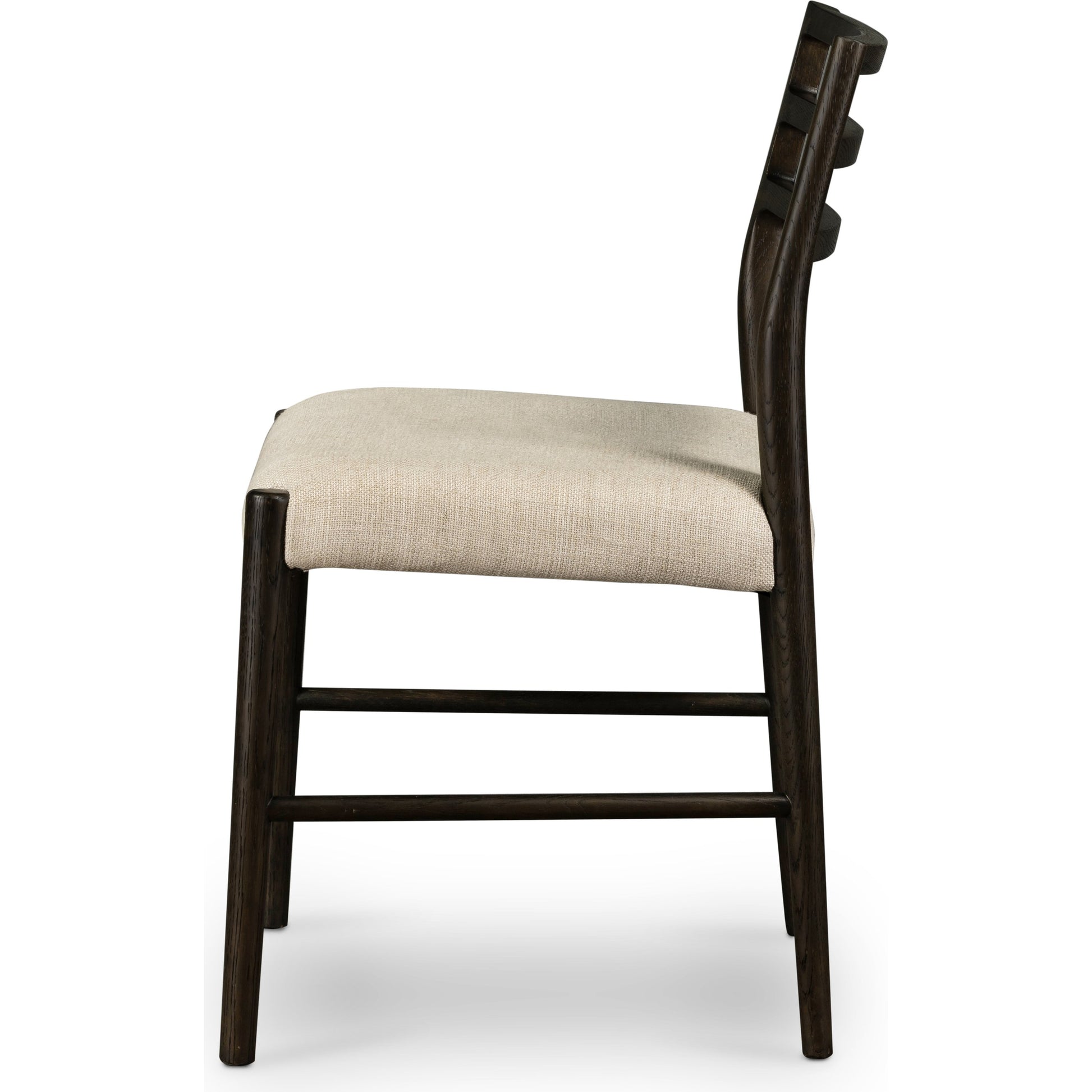 Glenmore Dining Chair by Four Hands. Made from 49% viscose (rayon), 22% flax, linen, 18% polyester, 11% cotton, solid oak, 100% polyester in a transitional style.