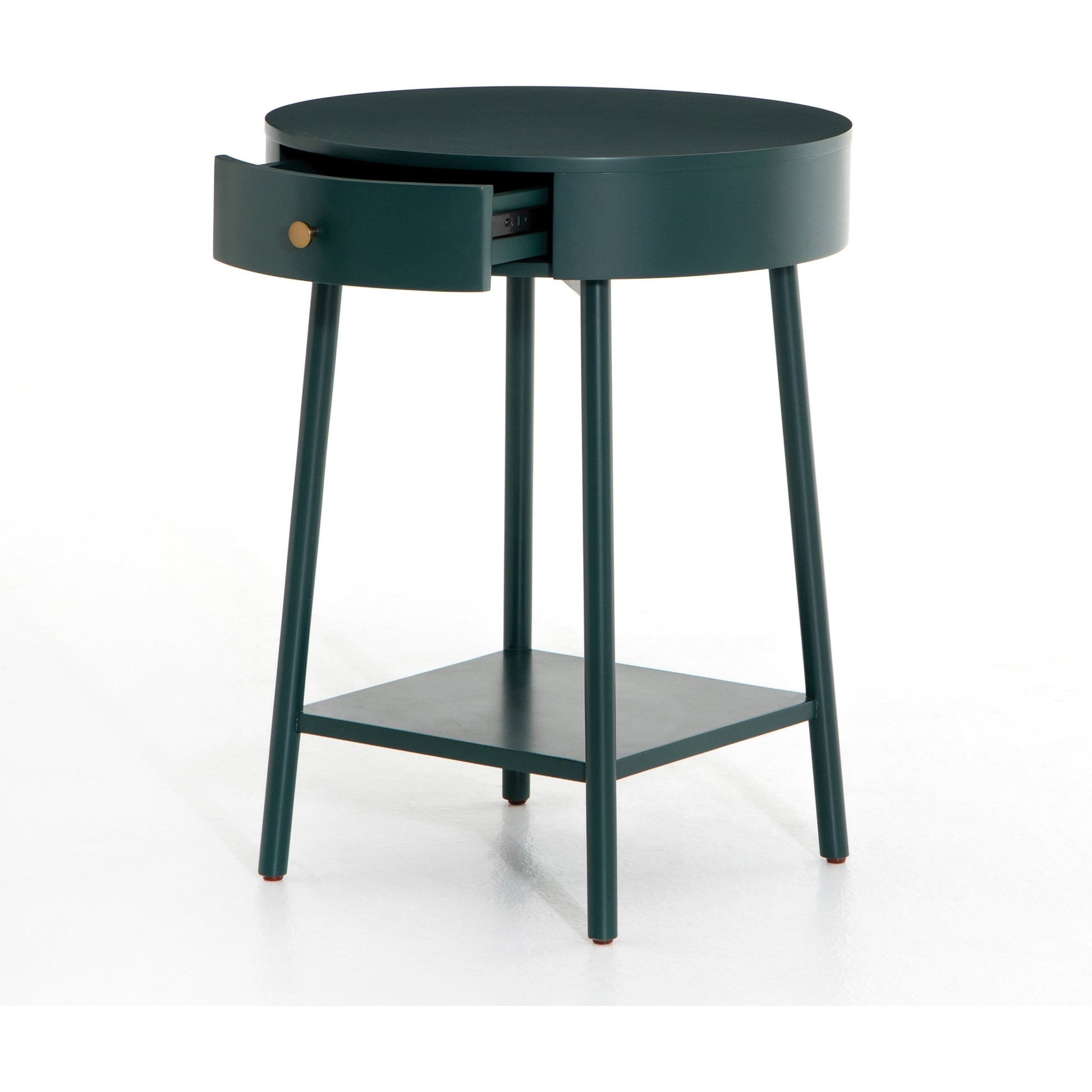 Van Nightstand by Four Hands in aged brass, matte alabaster, golden brass and matte alabaster. Made from engineered hardwood, solid parawood, iron in a modern style.