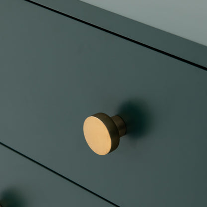 Van 5 Drawer Dresser by Four Hands in juniper green. Made from stainless steel, engineered hardwood in a modern style.