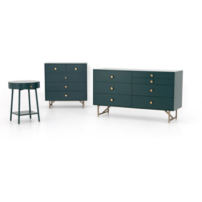 Van 5 Drawer Dresser by Four Hands in juniper green. Made from stainless steel, engineered hardwood in a modern style.