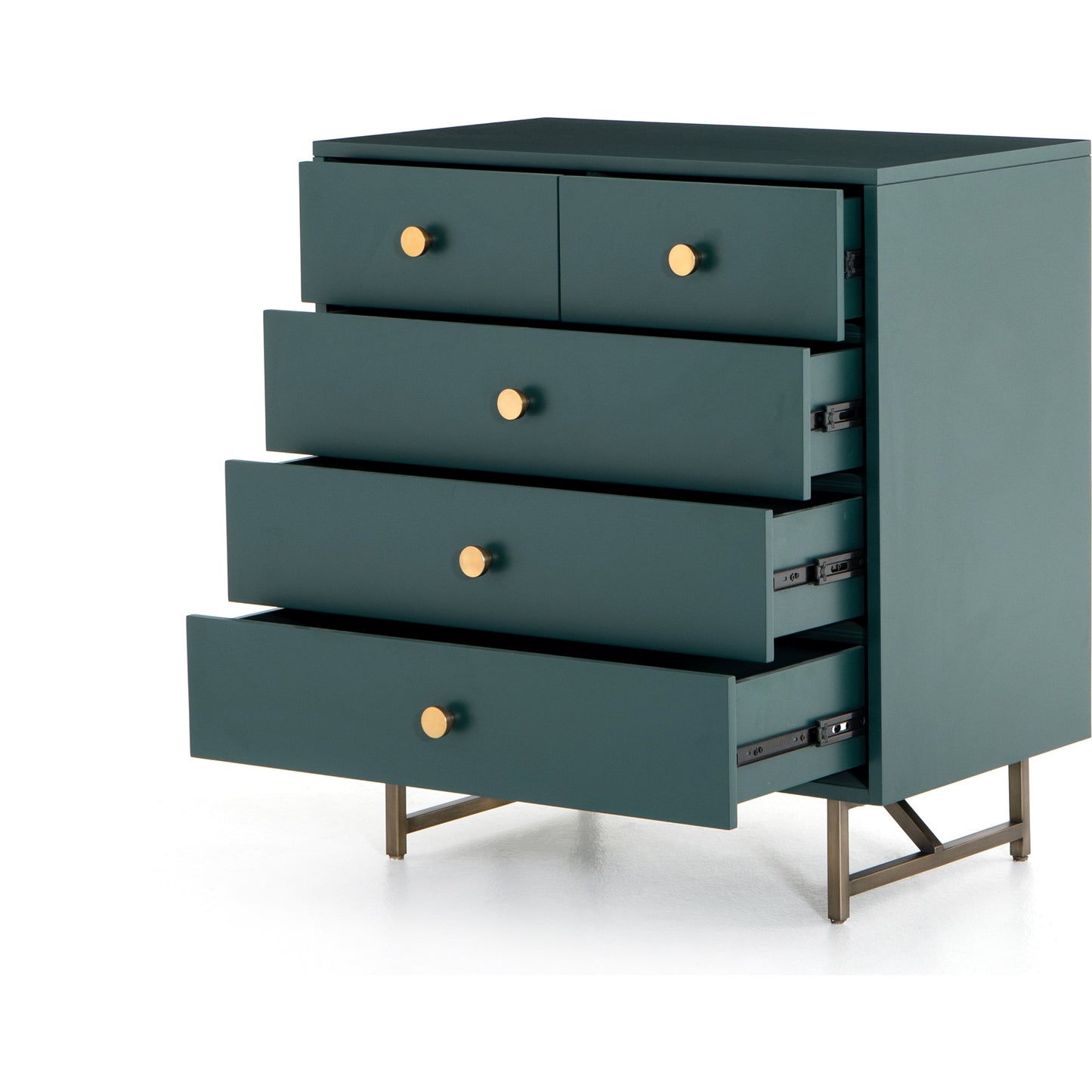 022 SI-1717109 | Additional Silo | Van 5 Drawer Dresser by Four Hands in juniper green. Made from stainless steel, engineered hardwood in a modern style.